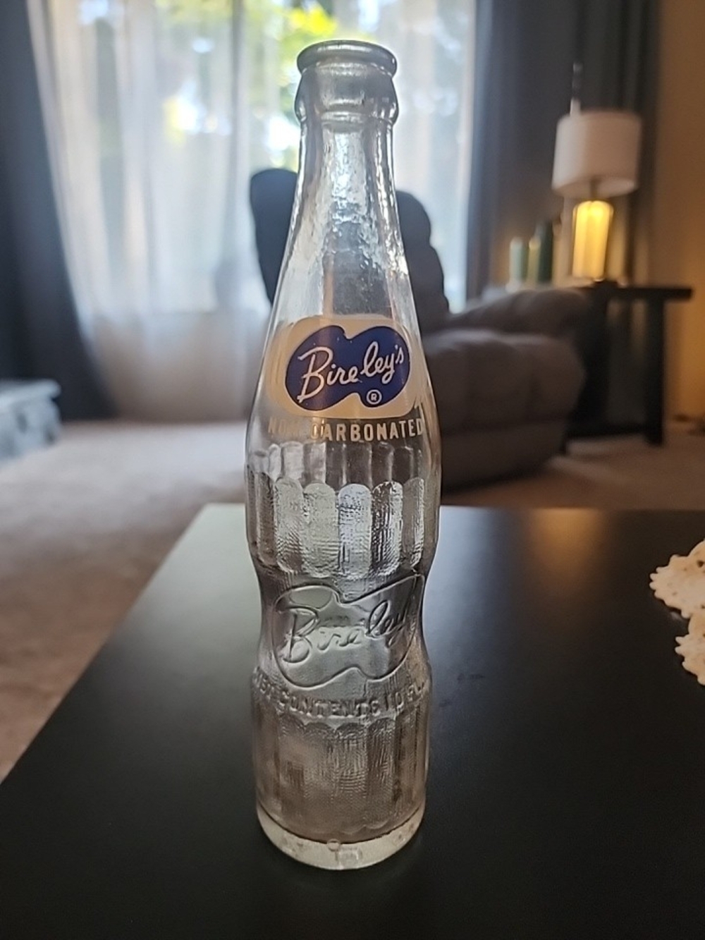 Vintage 1956 Bireley's 10 Oz Blue ACL Logo Embossed Clear Soda Bottle VGC